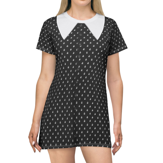Addams Daughter Polka Dot Short Sleeve Dress, Halloween Comedy Movies Costume