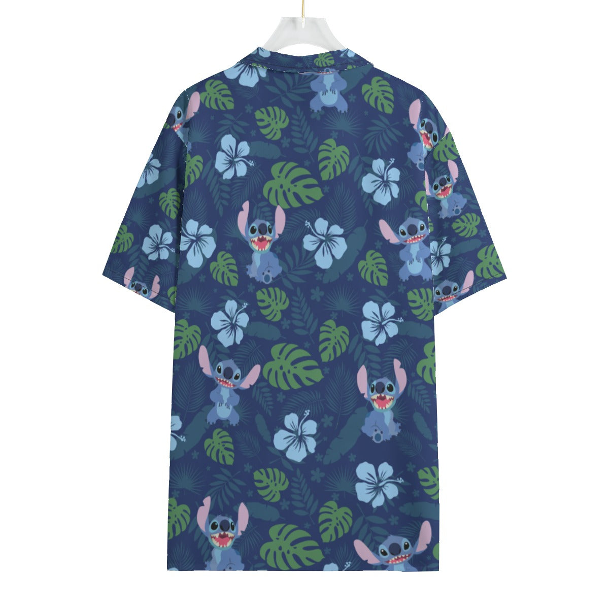 Disney Stitch Button Up Shirt, Blue Flower & Green Leaf Hawaii Pattern, Lilo Stitch Movie Cosplay, Tropical Hawaiian Costume, Aloha Outfits