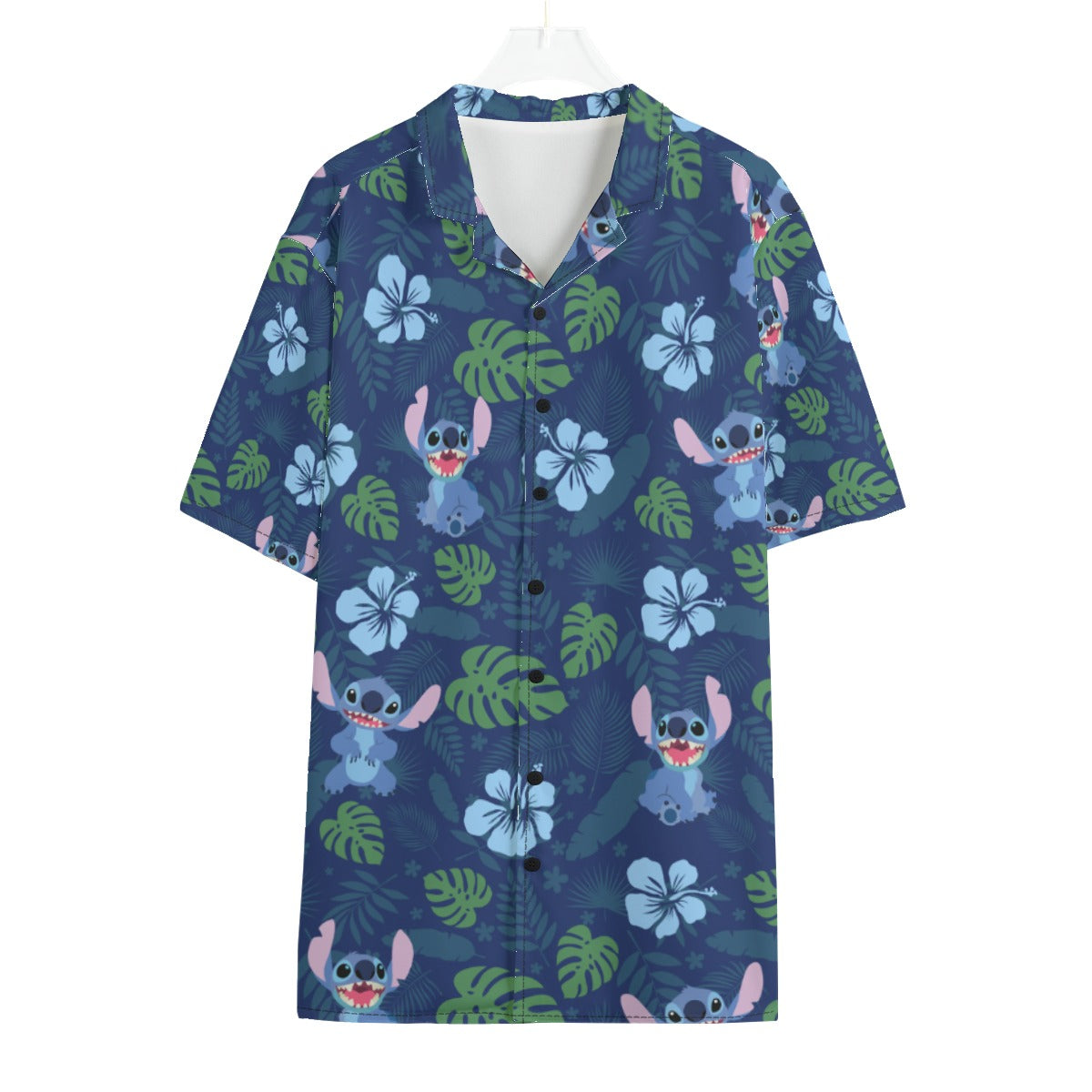 Disney Stitch Button Up Shirt, Blue Flower & Green Leaf Hawaii Pattern, Lilo Stitch Movie Cosplay, Tropical Hawaiian Costume, Aloha Outfits