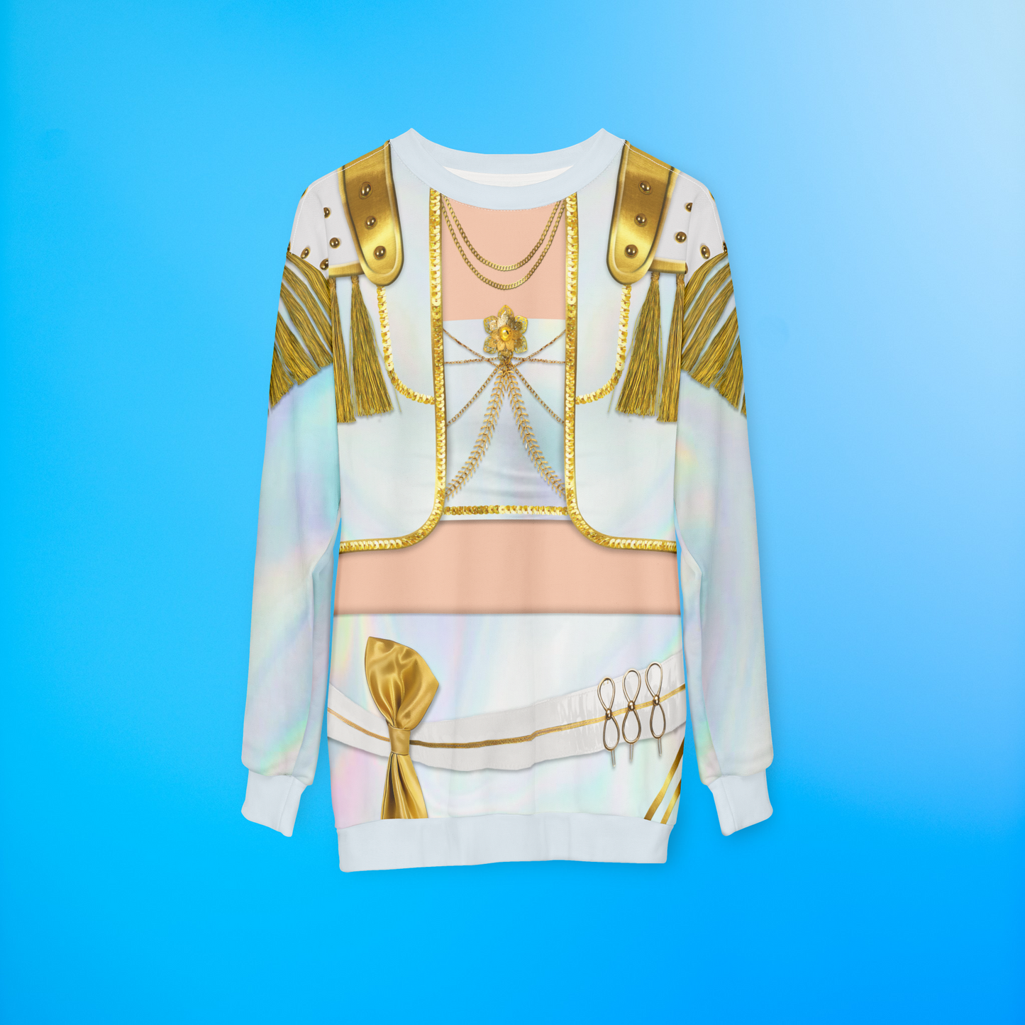 Korean Girl Group White Golden Long Sleeve Shirt, Kpop IdoI Girl Group Inspired Cosplay Costume
