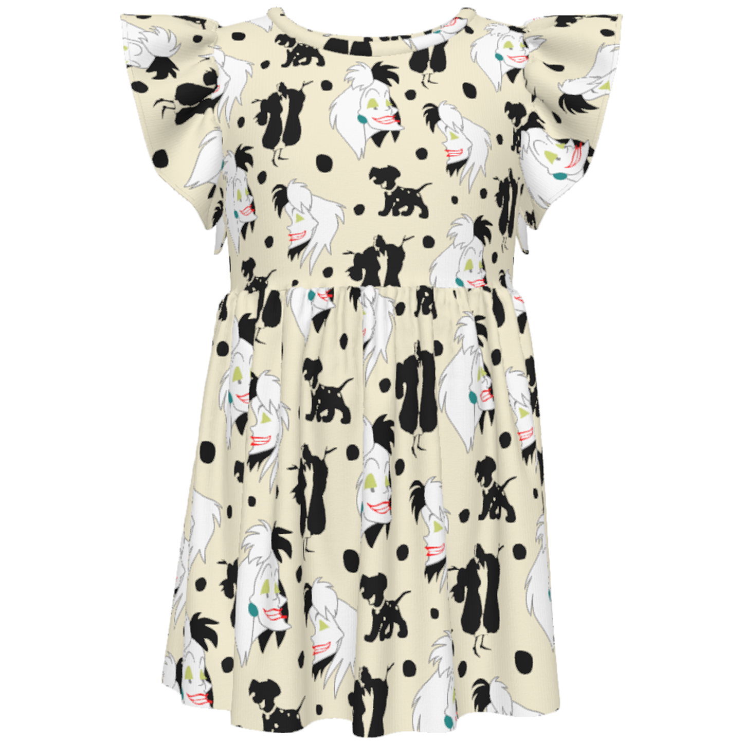 Cruella Girls Ruffle Dress, 101 Dalmatians Villain Pattern Costume