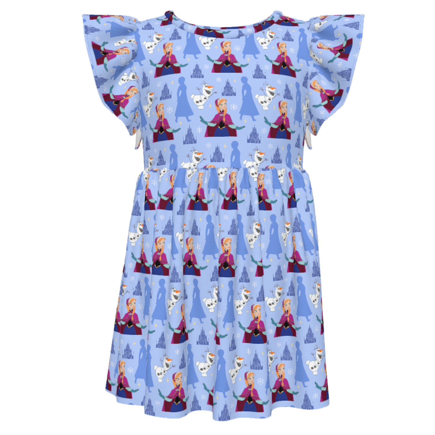 Anna Arendelle Snowflake Olaf Blue Girls Ruffle Dress, Frozen Dress