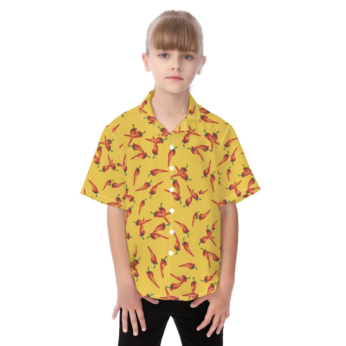 Gonzo Button Up Kids Shirt, Yellow & Red Chili Pepper Hawaii Pattern, The Puppet Show Inspired Cosplay, Hawaiian Costume, Aloha Outfits