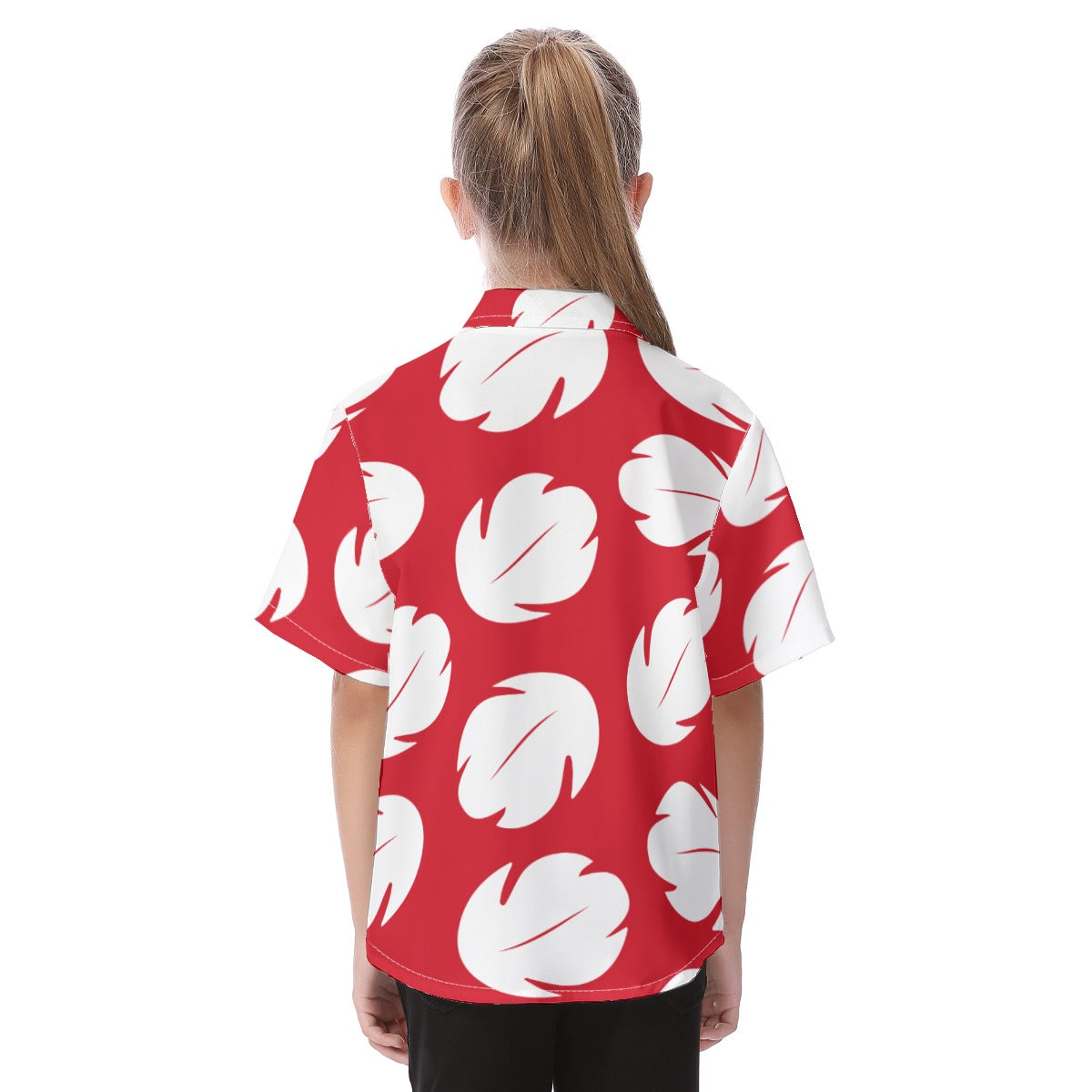 Lilo Button Up Kids Shirt, Red & White Leaf Hawaii Pattern, Disney Lilo and Stitch Cosplay, Tropical Hawaiian Costume, Pixar Aloha Outfits