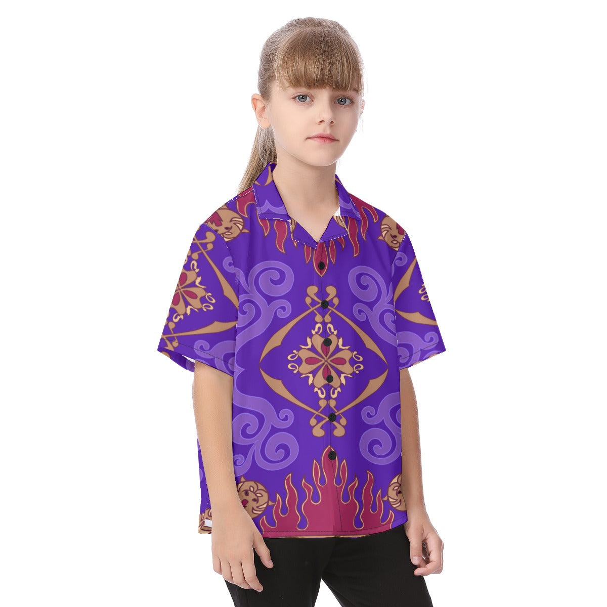Magic Carpet Button Up Kids Shirt, Persian Carpet Motif Pattern, Aladdin Inspired Cosplay, Movie Characters Costume, Magic Kingdom Outfits