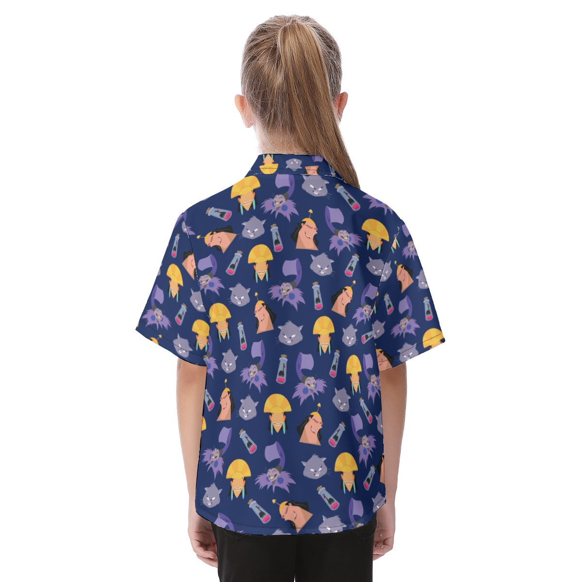 Yzma and Kuzco Button Up Kids Shirt, The Emperor's New Groove Costume, Halloween Aloha Shirt, Summer Trip Family Hawaiian, Characters Outfit