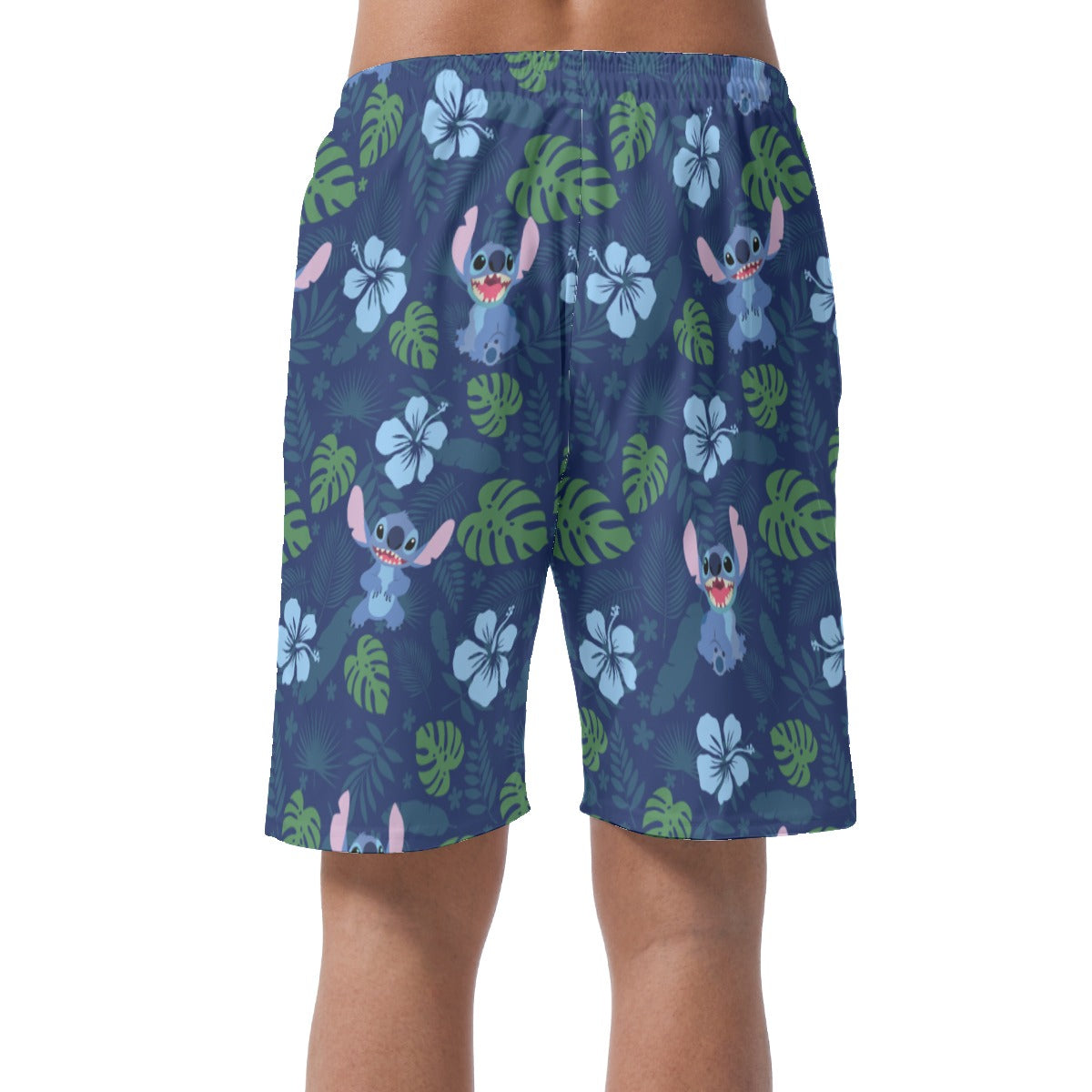 Stitch Summer Shorts, Blue Flower & Green Leaf Hawaii Pattern, Disney Vacation Cosplay, Easy Shorts, Elastic Waistband Shorts, Comfy Costume