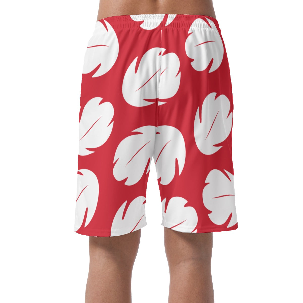 Lilo Men Summer Shorts, Red & White Leaf Hawaii Pattern, Disney Vacation Cosplay, Easy Shorts, Elastic Waistband Shorts, Pixar Comfy Costume