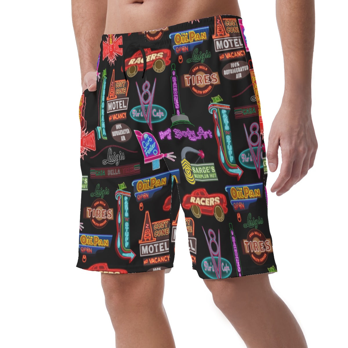 Cars Land Neon Shorts, Hawaiian Beach Shorts, Radiator Springs Racers, Lightning McQueen, Summer Easy Shorts, Elastic Waistband Shorts