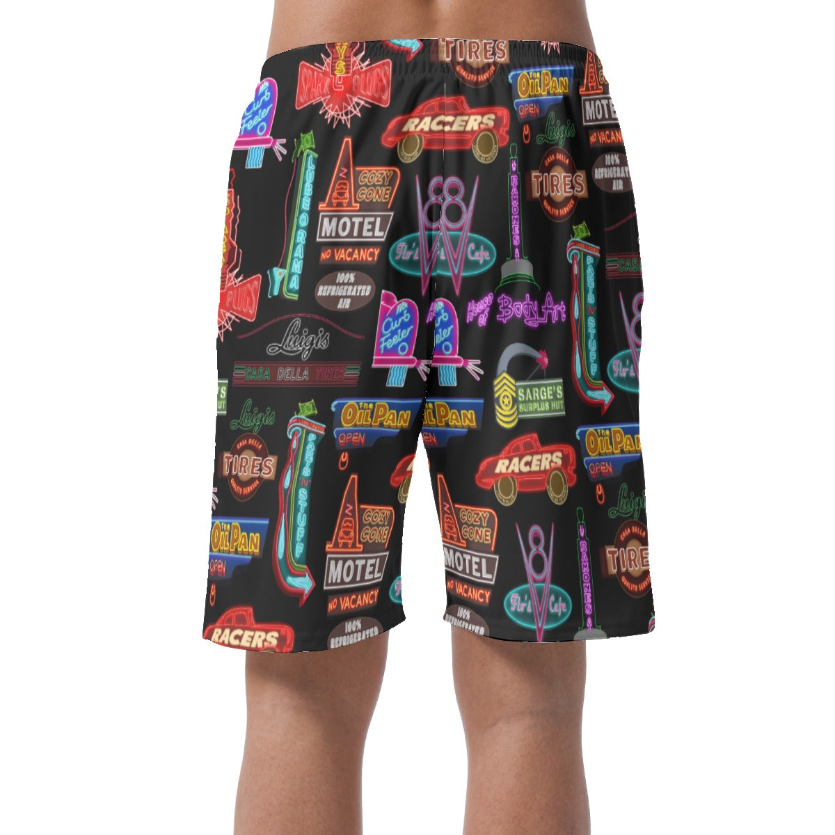 Cars Land Neon Shorts, Hawaiian Beach Shorts, Radiator Springs Racers, Lightning McQueen, Summer Easy Shorts, Elastic Waistband Shorts