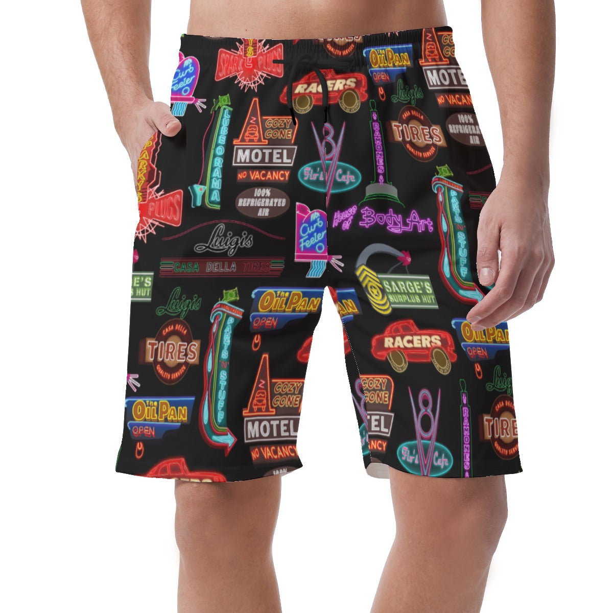 Cars Land Neon Shorts, Hawaiian Beach Shorts, Radiator Springs Racers, Lightning McQueen, Summer Easy Shorts, Elastic Waistband Shorts