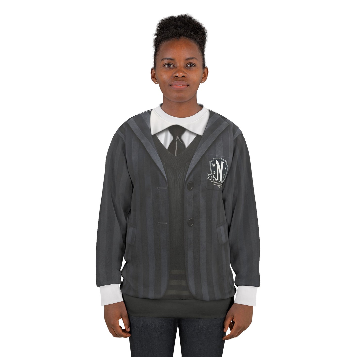 Addams Daughter Long Sleeve Shirt, Retro Black School Uniform Costume