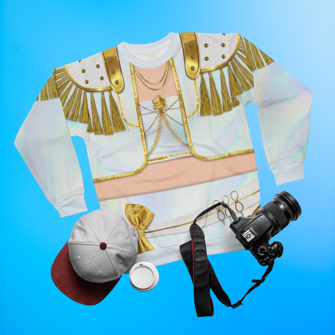 Korean Girl Group White Golden Long Sleeve Shirt, Kpop IdoI Girl Group Inspired Cosplay Costume