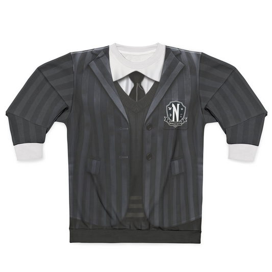 Addams Daughter Long Sleeve Shirt, Retro Black School Uniform Costume
