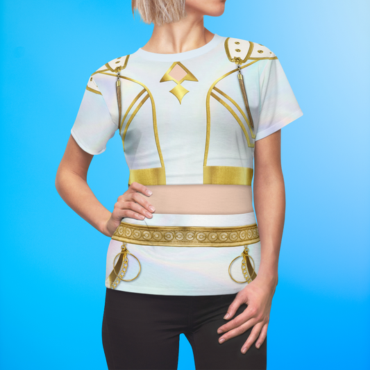 K-Pop White Golden Women's Shirt, Kpop IdoI Girl Group Inspired Cosplay Costume