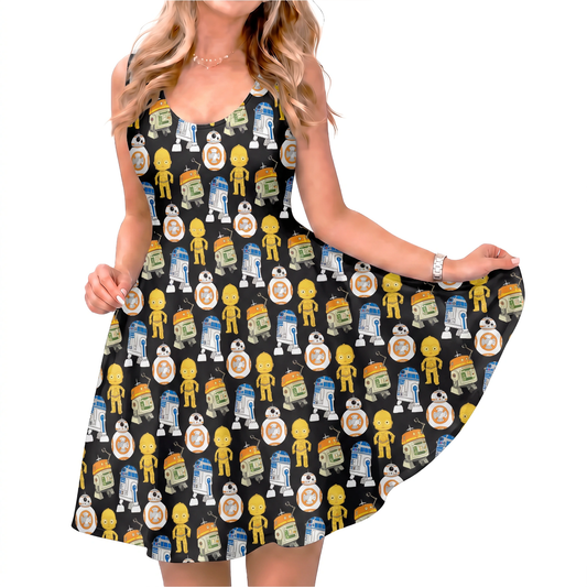 Disney Dress, Star Wars Robots, Disney Dress for Women, Star Wars Dress, Sci-Fi Fan Gift, C1-10P, BB-8, C-3PO, and R2-D2, Disney Costume