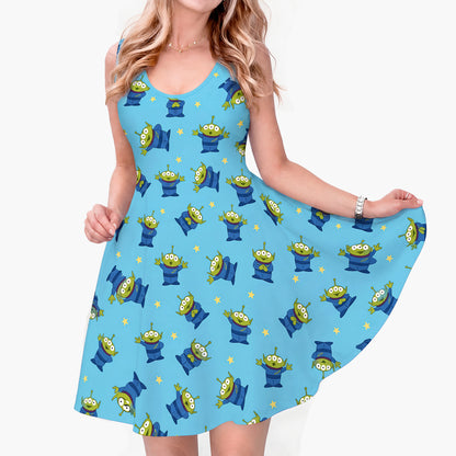Little Green Aliens Dress, Toy Story Pattern Blue Costume