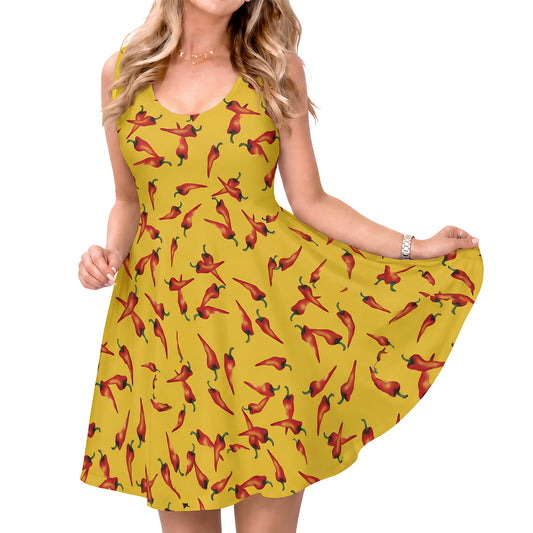 Gonzo Dress, The Puppet Show Aloha Dress, Yellow & Red Chili Pepper Hawaii Pattern, Hawaiian Dress, Cruise Skater Dress, Summer Beach Outfit