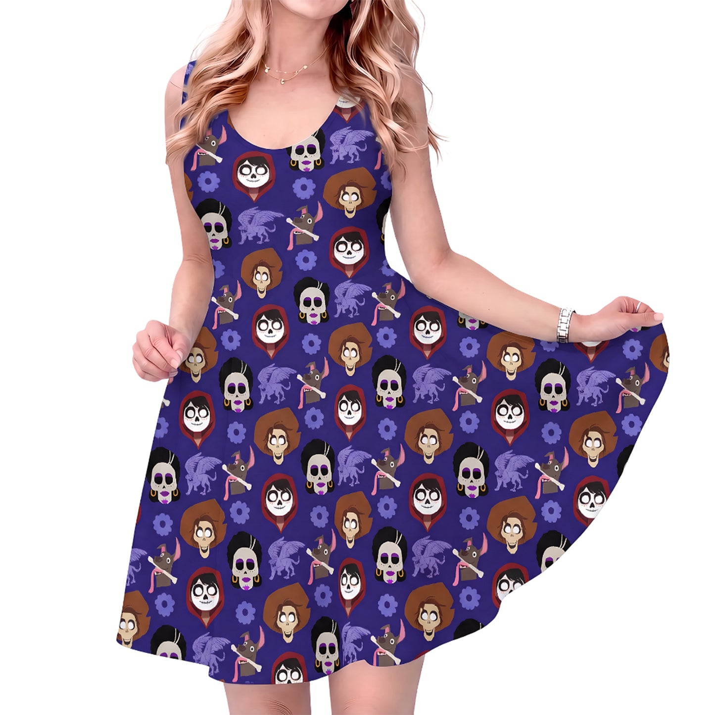 Pixar Dress, Women's Skater Dress, Adult Theme Park Outfit, Disney Halloween Dress, Day of the Dead, Miguel Héctor Imelda Dante Pepita