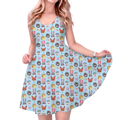 Playful Women's Dress, Disney Adult Skater Dress, Disneyland Trip Family Outfit, Cute Nick Wilde Judy Hopps Dress, Zootopia Summer Dress