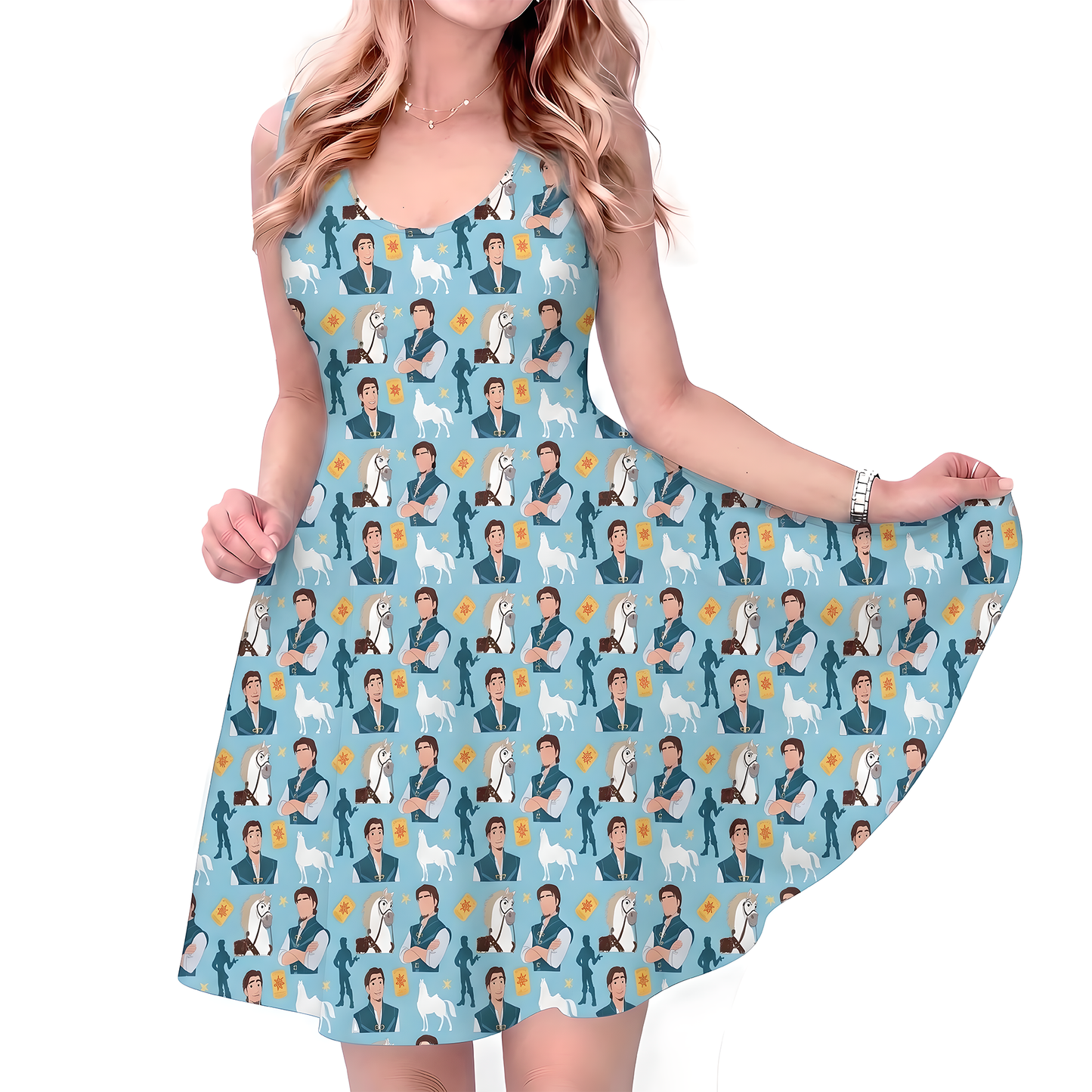 Disney Dress, Disney Prince Pattern Blue Outfit, Flynn Rider Maximus Horse Women's Dress, Tangled Dress, Disney Magic Kingdom Adult Outfits