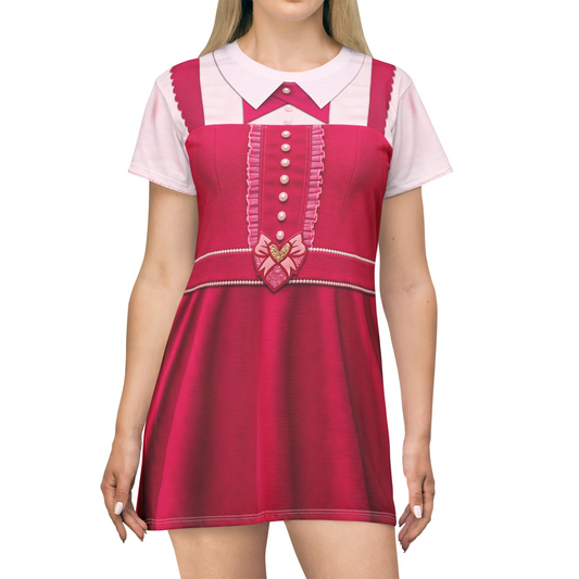 Princess Pink Short Sleeve Dress, Descendants 5, Wicked Wonderland Costume, Musical Fantasy Cosplay, Pink Hearts of Wonderland, Auradon