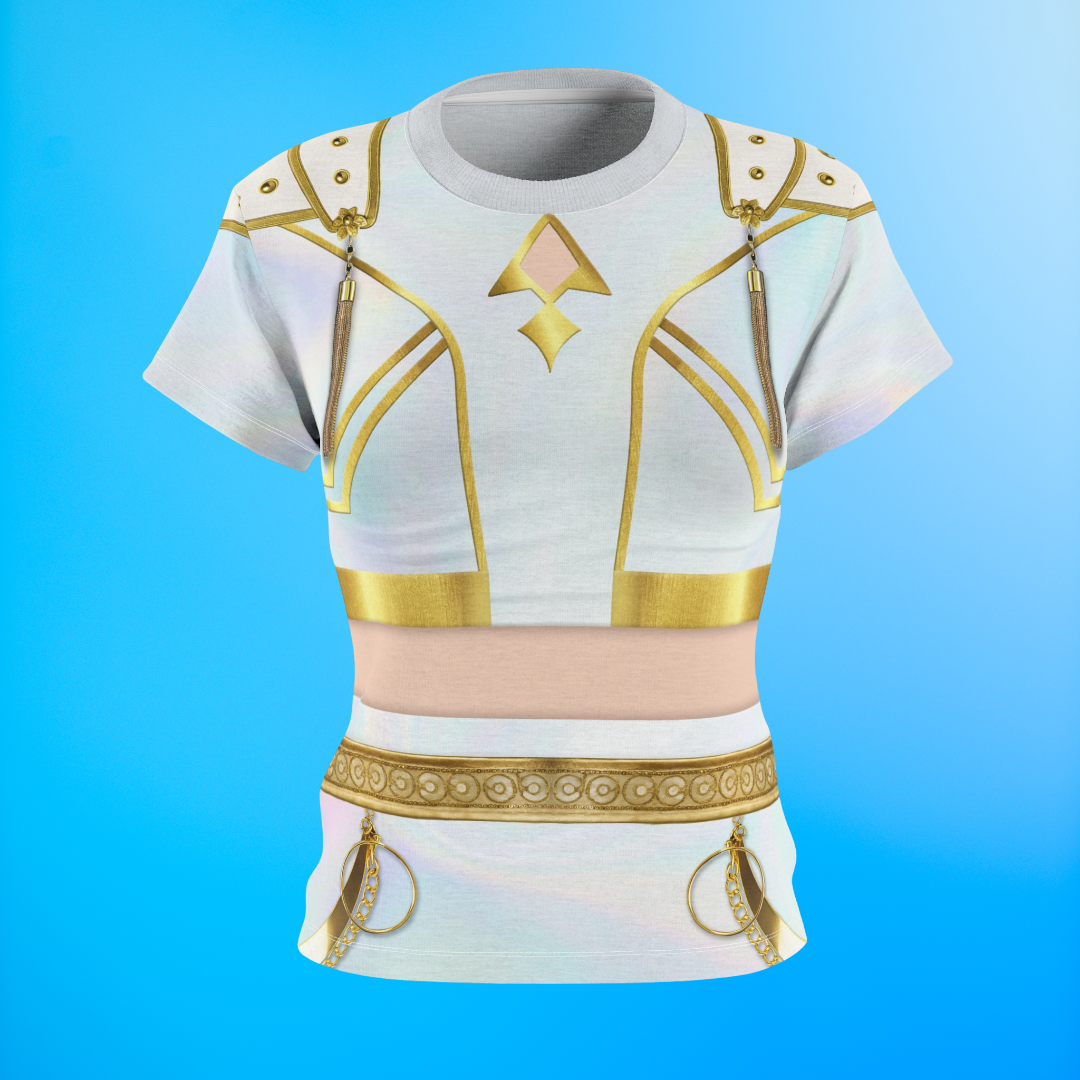 K-Pop White Golden Women's Shirt, Kpop IdoI Girl Group Inspired Cosplay Costume