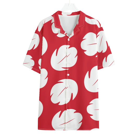 Lilo Button Up Shirt, Red & White Leaf Hawaii Pattern, Disney Lilo and Stitch Movie Cosplay, Tropical Hawaiian Costume, Aloha Summer Outfits