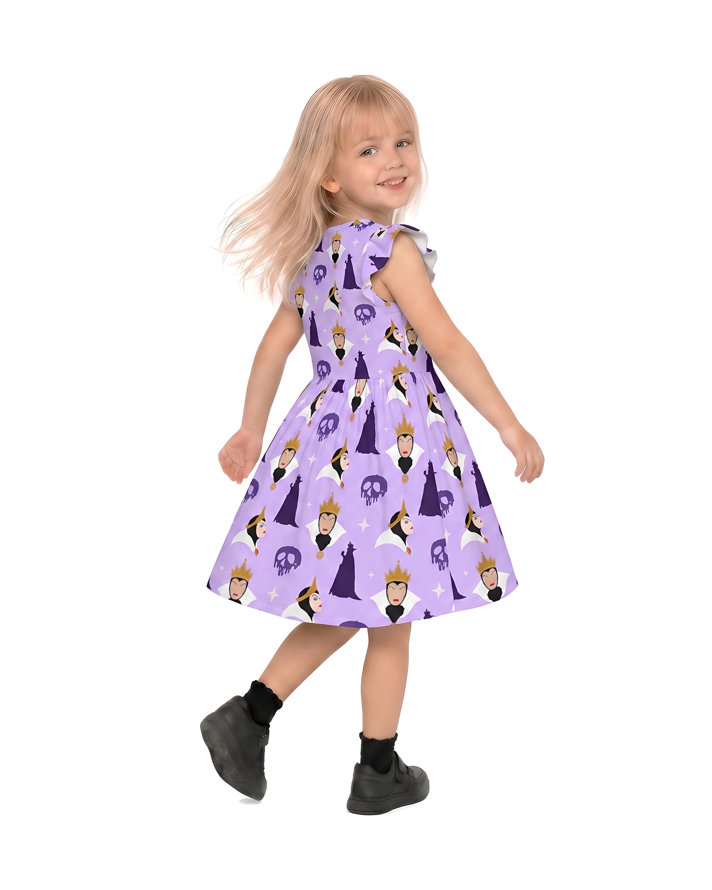 Evil Queen Girls Ruffle Dress, Evil Queen Poison Apple Pattern Costume