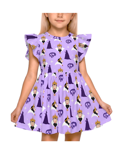 Evil Queen Girls Ruffle Dress, Evil Queen Poison Apple Pattern Costume