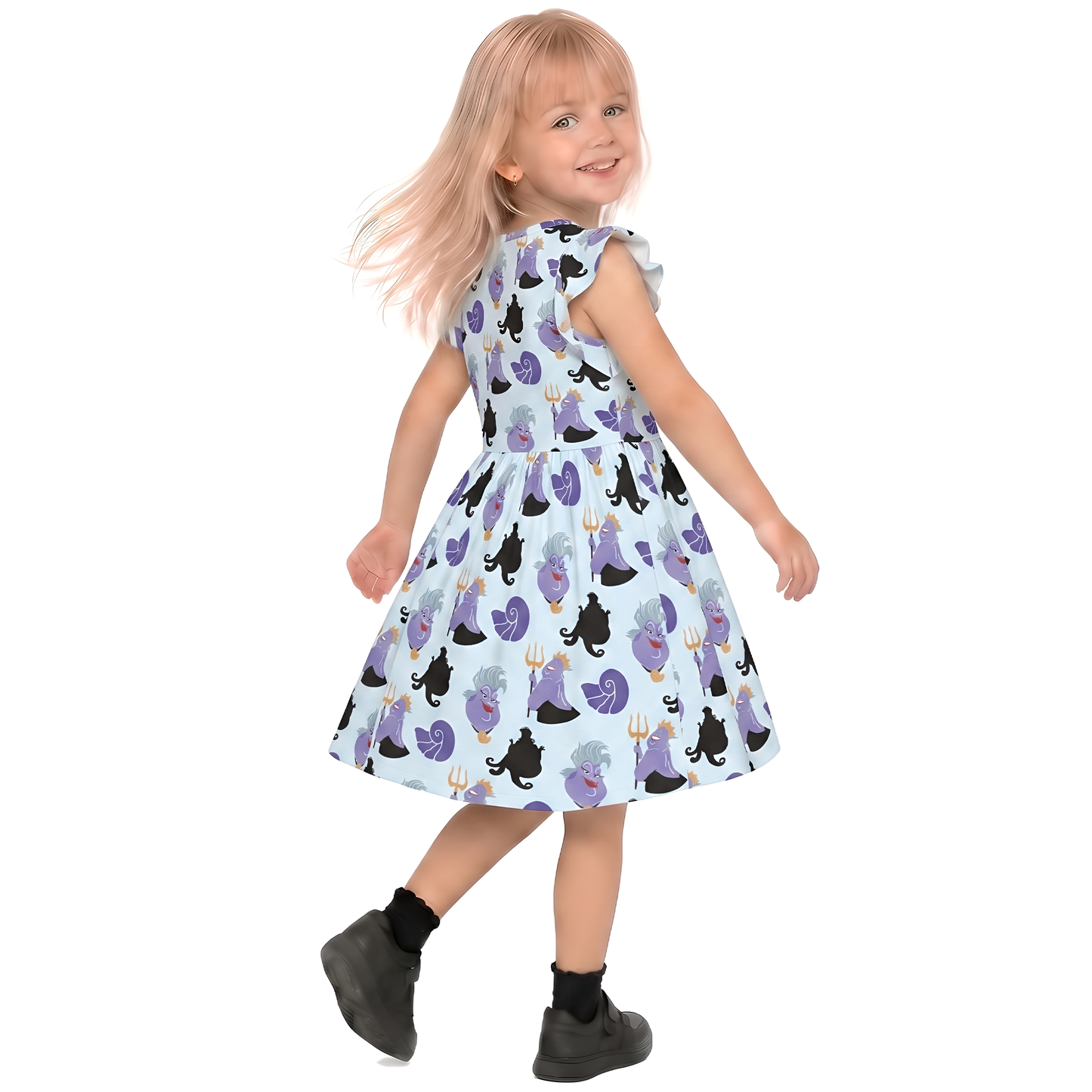 Ursula Girls Ruffle Dress, The Little Mermaid Ursula Villain Pattern Costume