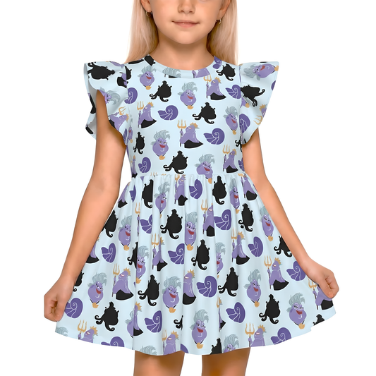 Ursula Girls Ruffle Dress, The Little Mermaid Ursula Villain Pattern Costume
