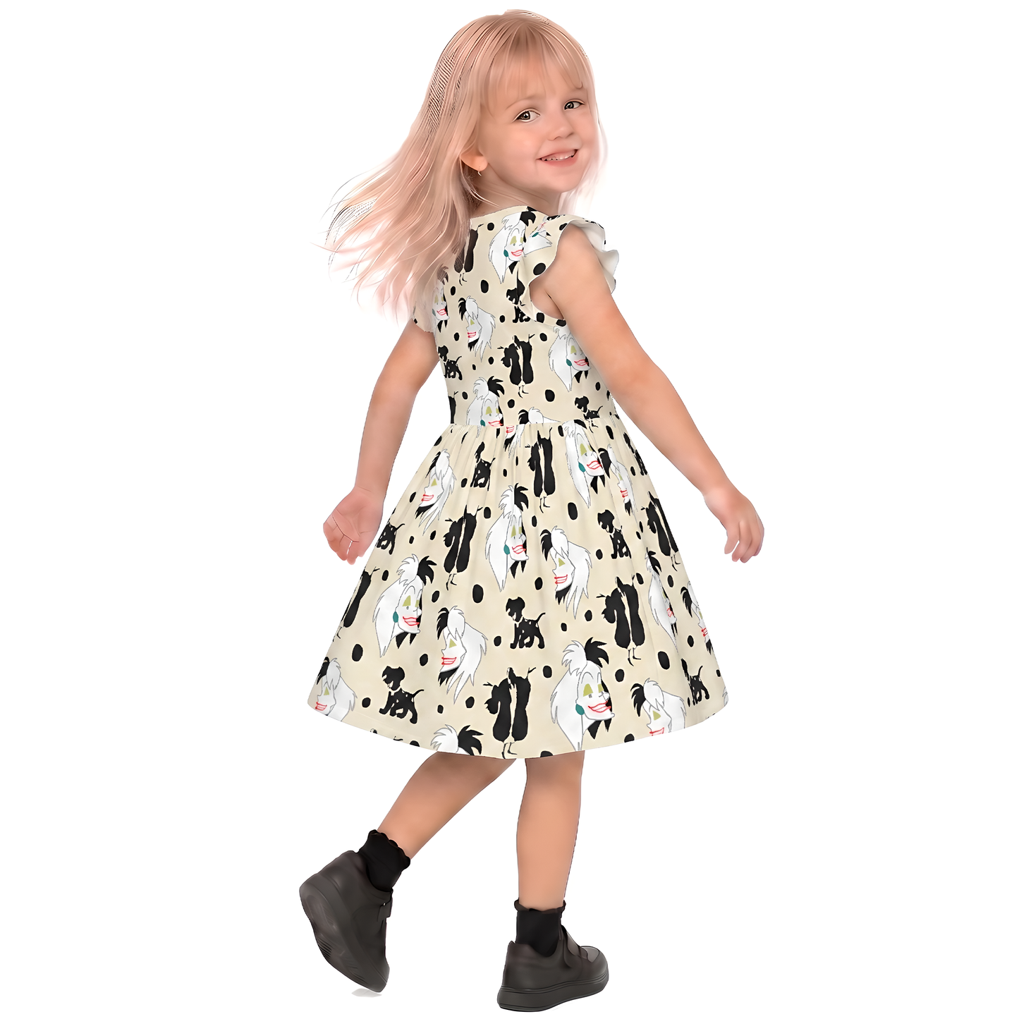 Cruella Girls Ruffle Dress, 101 Dalmatians Villain Pattern Costume