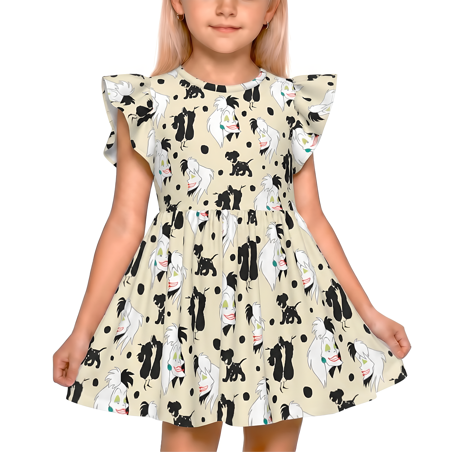 Cruella Girls Ruffle Dress, 101 Dalmatians Villain Pattern Costume