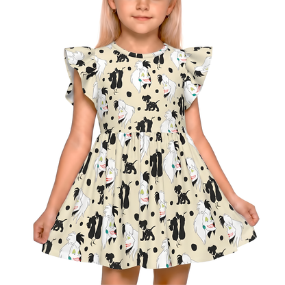 Cruella Girls Ruffle Dress, 101 Dalmatians Villain Pattern Costume