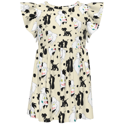 Cruella Girls Ruffle Dress, 101 Dalmatians Villain Pattern Costume