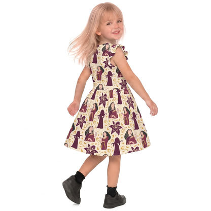 Mother Gothel Girls Ruffle Dress, Rapunzel Villain Mother Gothel Pattern Costume