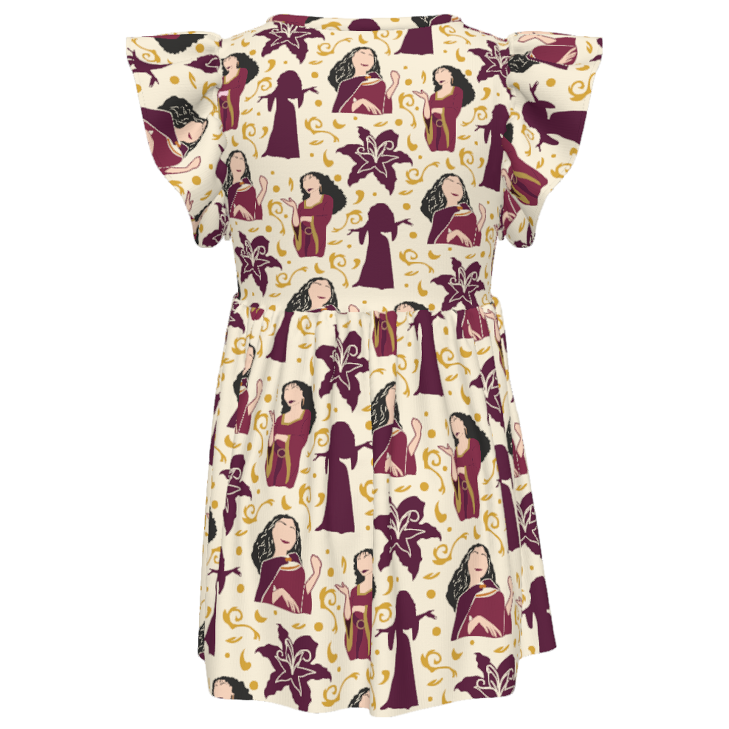 Mother Gothel Girls Ruffle Dress, Rapunzel Villain Mother Gothel Pattern Costume