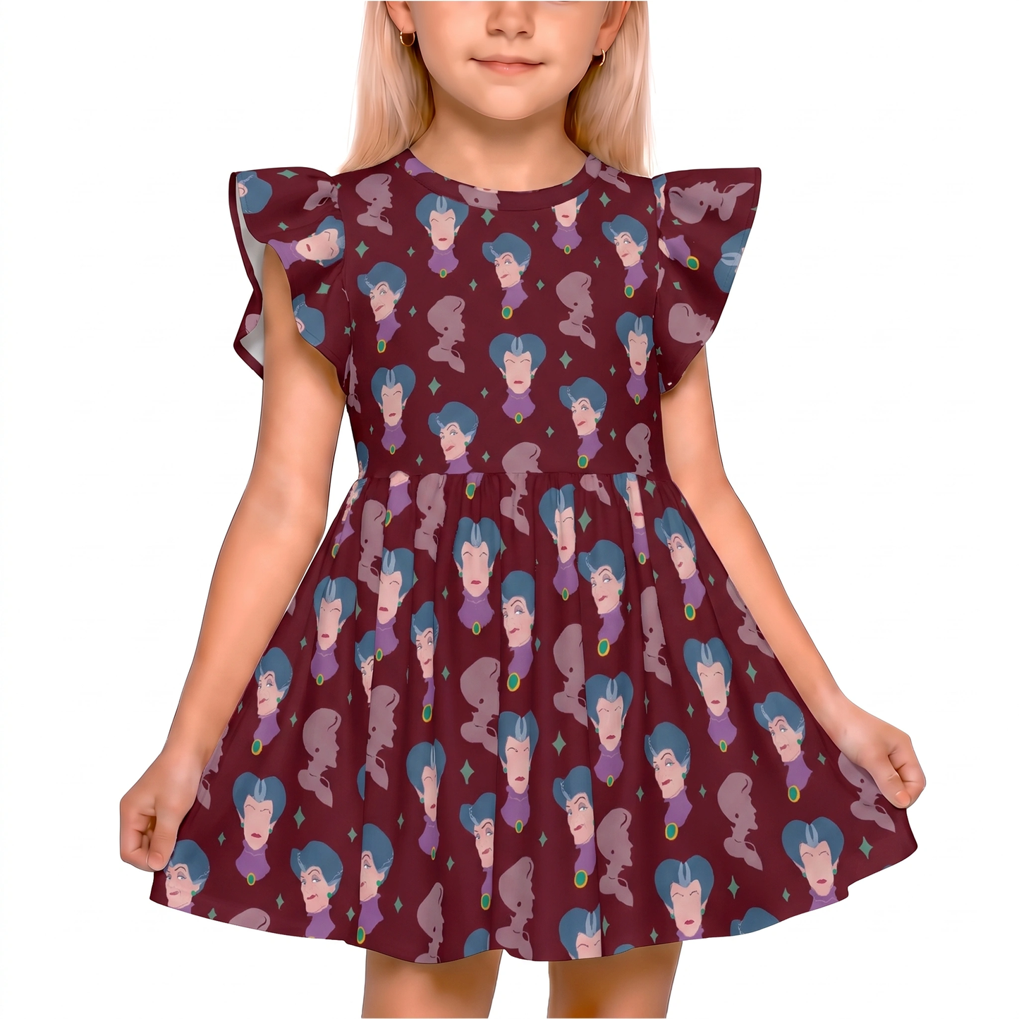 Lady Tremaine Girls Ruffle Dress, Cinderella Villain Pattern Costume