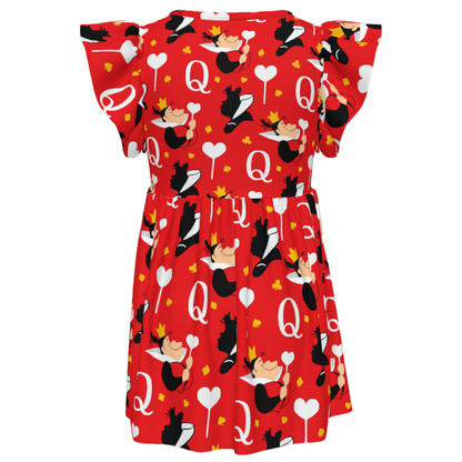 Queen of Hearts Girls Ruffle Dress, Alice in Wonderland Villain Pattern Red Costume