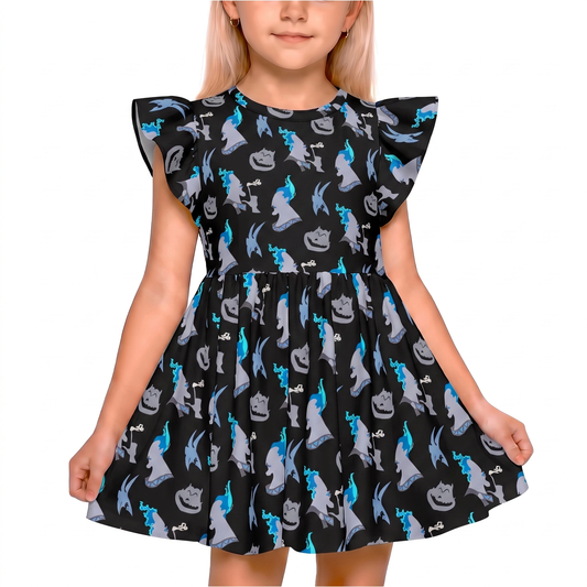 Hades Pain and Panic Girls Ruffle Dress, Hercules Villain Pattern Costume