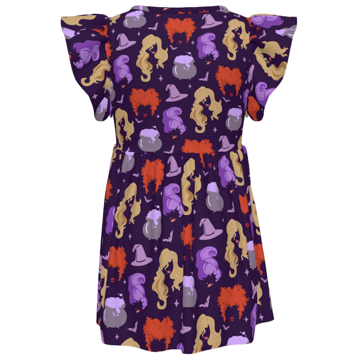 Sanderson Sisters Girls Ruffle Dress, Hocus Pocus Villains Pattern Purple Costume