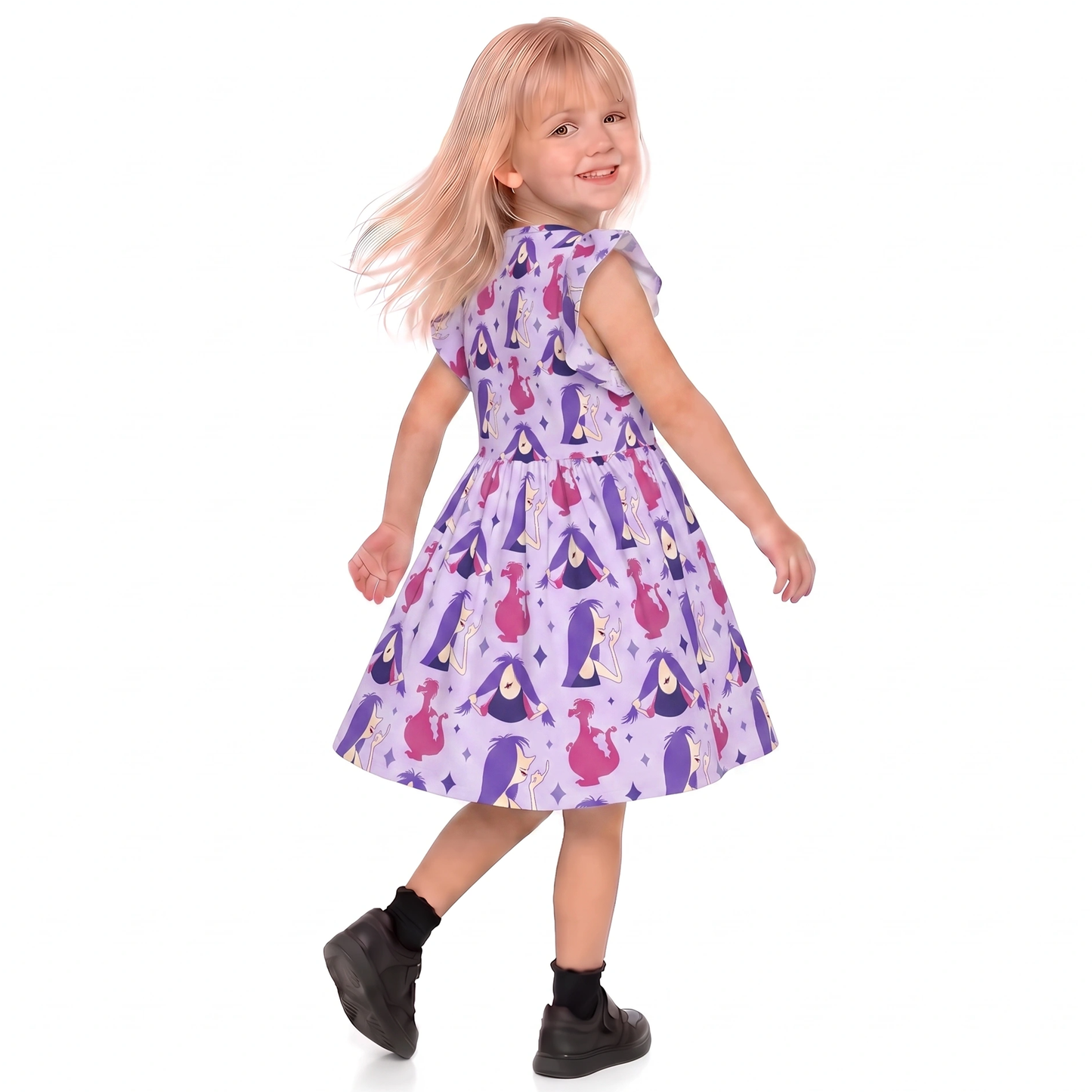 Madam Mim Girls Ruffle Dress, The Sword in the Stone Villain Pattern Costume