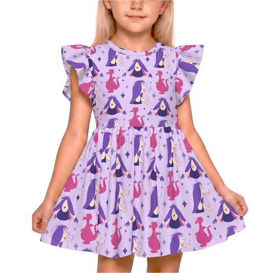 Madam Mim Girls Ruffle Dress, The Sword in the Stone Villain Pattern Costume