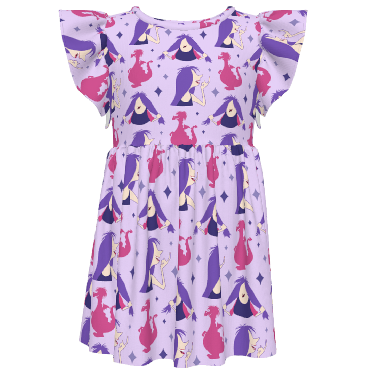 Madam Mim Girls Ruffle Dress, The Sword in the Stone Villain Pattern Costume