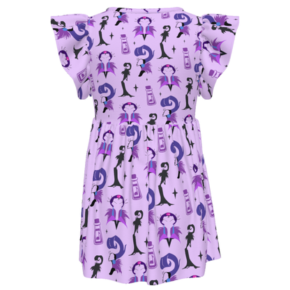 Yzma Kuzco Poison Llama Girls Ruffle Dress, The Emperor's New Groove Villain Pattern Purple Costume