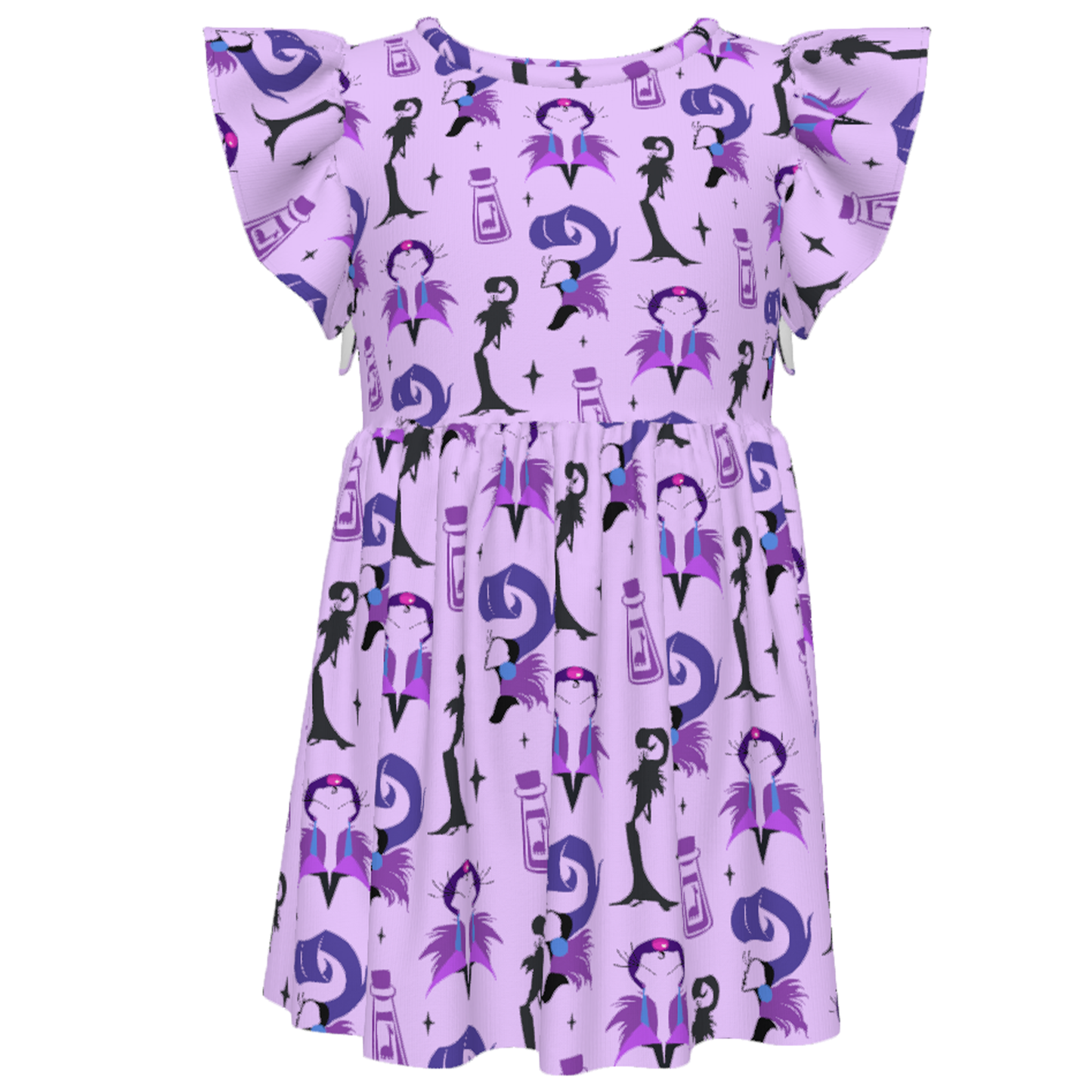 Yzma Kuzco Poison Llama Girls Ruffle Dress, The Emperor's New Groove Villain Pattern Purple Costume