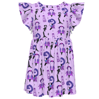 Yzma Kuzco Poison Llama Girls Ruffle Dress, The Emperor's New Groove Villain Pattern Purple Costume