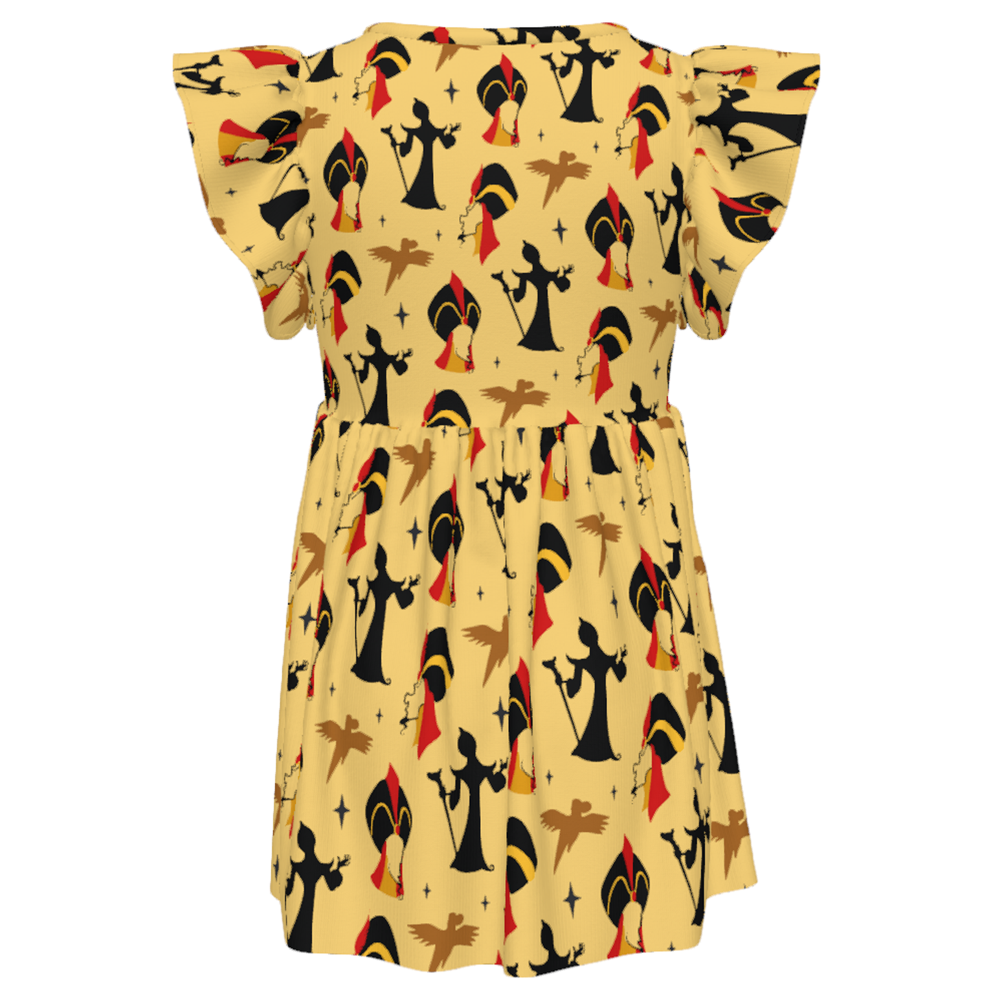 Jafar Girls Ruffle Dress, Aladdin Villain Pattern Yellow Twirl Dress