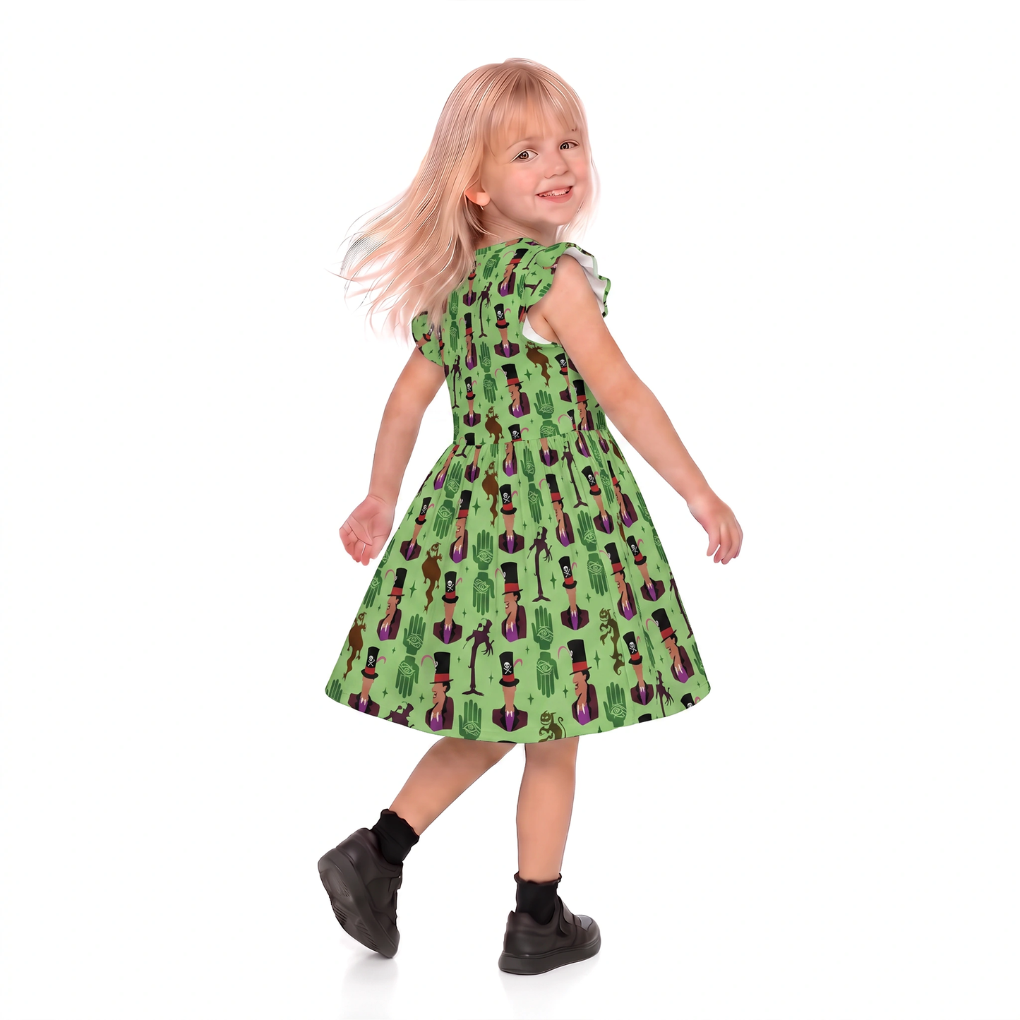 Magical Park Day Twirl Dress, Dr. Facilier The Princess and the Frog Villain Pattern, Kids Ruffle Dress, Toddler Outfit, Birthday Gift